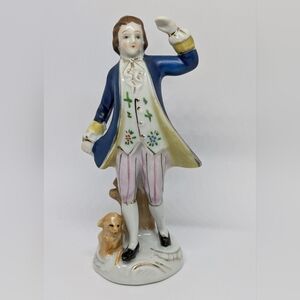 Vintage Porcelain Figurine Colonial Man Dog Occupied Japan 1940's Hand Painted